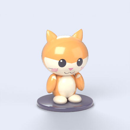 A vinyl cat figurine turning on a base